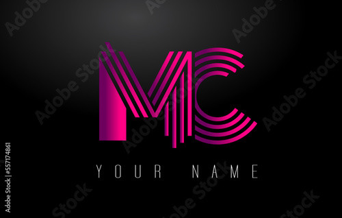 MC Magenta Lines Letter Logo. Creative Line Letters Vector Template.