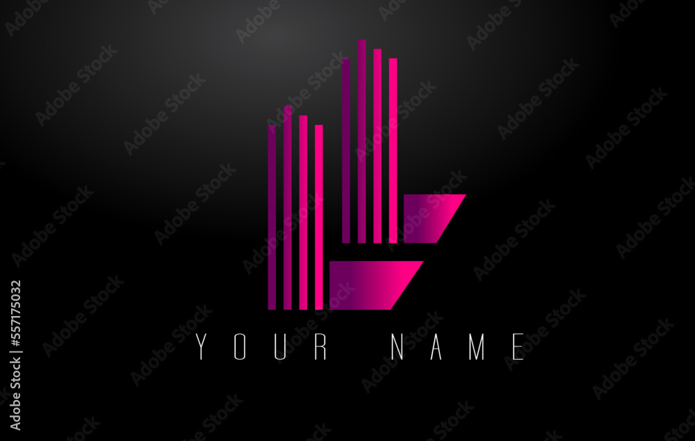 LL Magenta Lines Letter Logo. Creative Line Letters Vector Template.