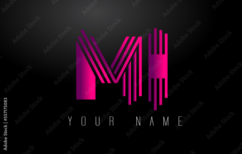 Fototapeta premium MI Magenta Lines Letter Logo. Creative Line Letters Vector Template.