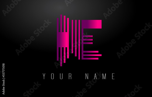 IE Magenta Lines Letter Logo. Creative Line Letters Vector Template.