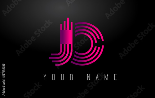 JO Magenta Lines Letter Logo. Creative Line Letters Vector Template.