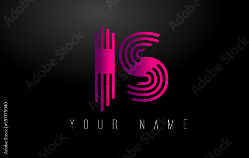 IS Magenta Lines Letter Logo. Creative Line Letters Vector Template.