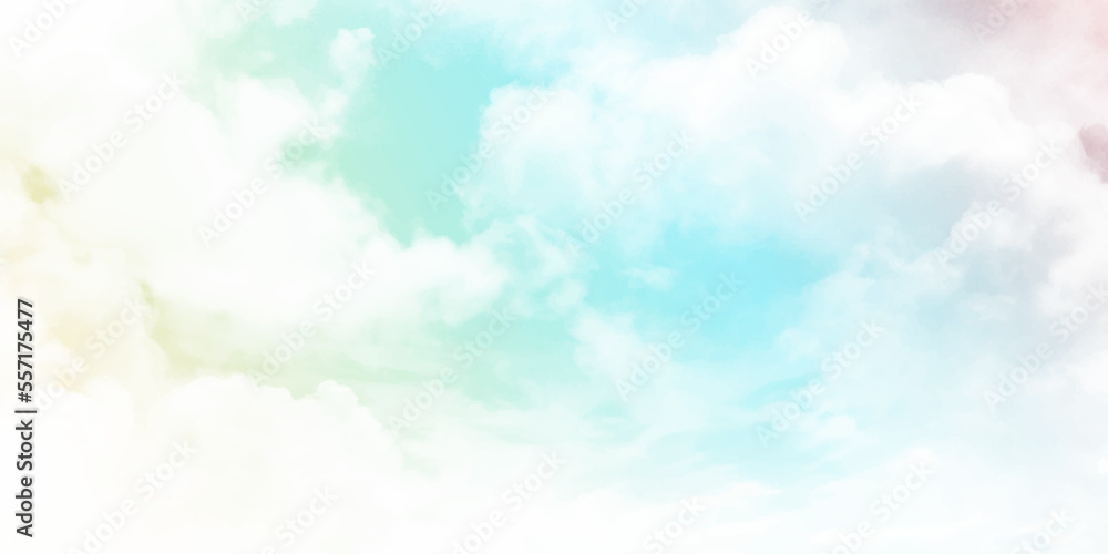 Fluffy white clouds in the daytime. Clear pastel sky and white clouds summer background