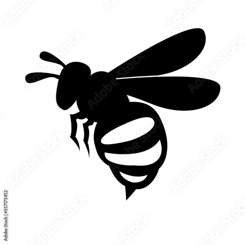 Professional black and white bee logo, suitable for a variety of industries. Minimalistic aesthetic, isolated on a white background. Silhouette icon of a bee.