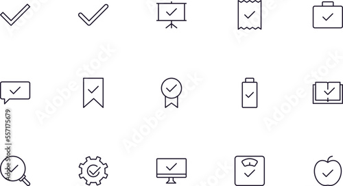 Check concept. Collection of check high quality vector outline signs for web pages, books, online stores, flyers, banners etc. Set of premium illustrations isolated on white background
