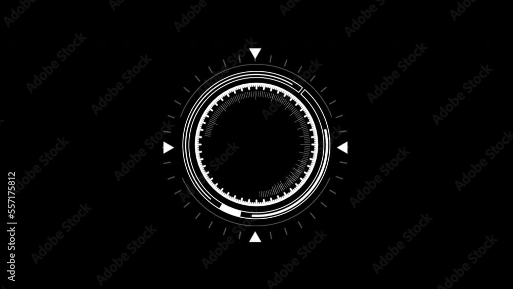 White HUD Circle User interface on isolated black background. Target searching scope and scanning element theme. Digital UI and Sci-fi circular. 4K motion graphic footage video