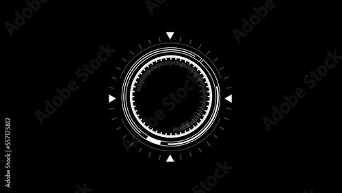 White HUD Circle User interface on isolated black background. Target searching scope and scanning element theme. Digital UI and Sci-fi circular. 4K motion graphic footage video