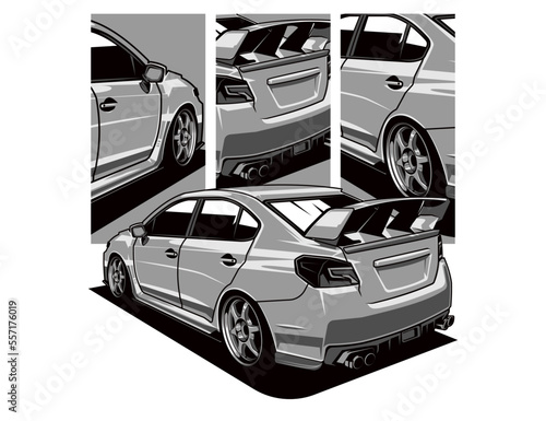 back side modern automotive car design with portrait  car illustration background vector graphic