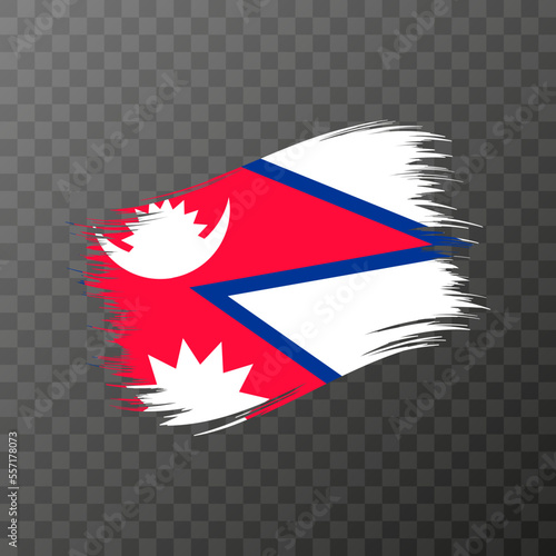 Nepal national flag. Grunge brush stroke. Vector illustration on transparent background.