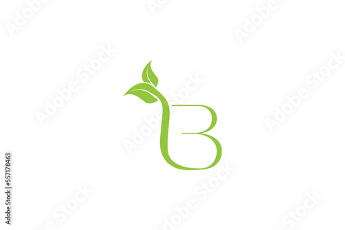Minimal Awesome Trendy Letter B Leaf Icon Design Template On White Background
