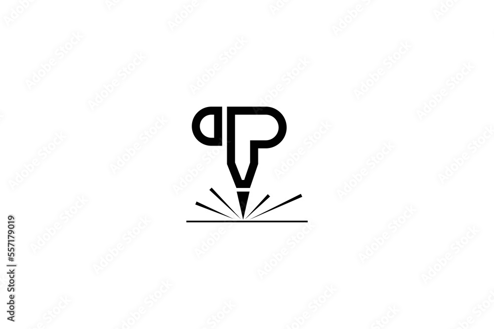 Minimal Awesome Trendy Letter T P Plasma Torch Icon Design Template On White Background