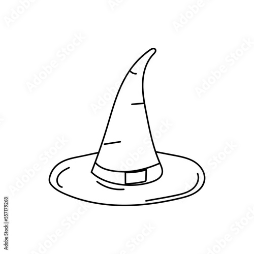 Hand drawn witch magic hat in doodle style. Witch hat vector illustration for card design and fall decoration. Halloween concept Wizard hat. vector