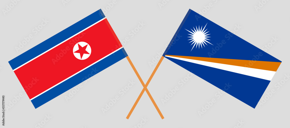Crossed flags of North Korea and Marshall Islands. Official colors. Correct proportion