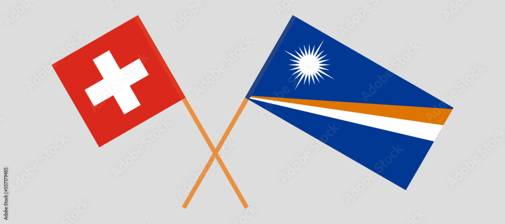 Crossed flags of Switzerland and Marshall Islands. Official colors. Correct proportion