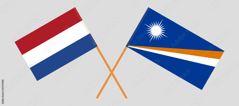 Crossed flags of the Netherlands and Marshall Islands. Official colors. Correct proportion