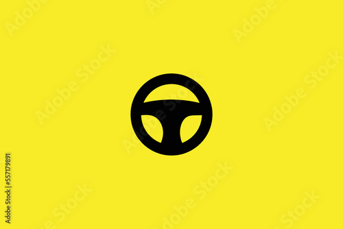 Minimal Awesome Trendy Steering Wheel Icon Design Template On Yellow Background