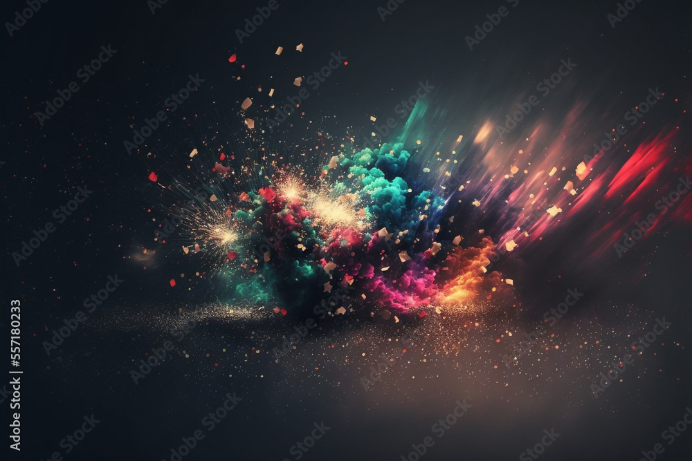 Explosion of color powder and confetti. Festive background. New year and festival concept. Hindu Holi festival themed image. 
