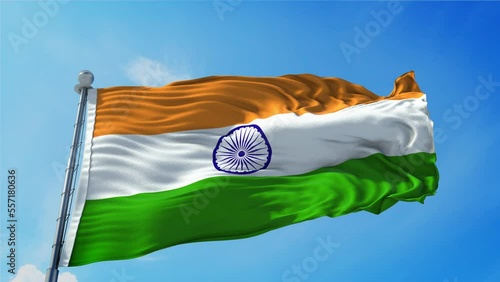 India Flag Loop. Realistic 4K. 30 fps flag of the India. Indian flag waving in the wind. Seamless loop with highly detailed fabric texture.