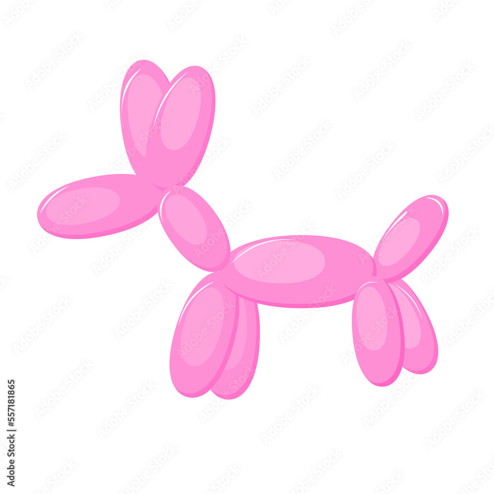 A dog made of inflatable balls in the style of the 90s. Animal from inflatable layers. Clown. Vector isolated illustration on a white background