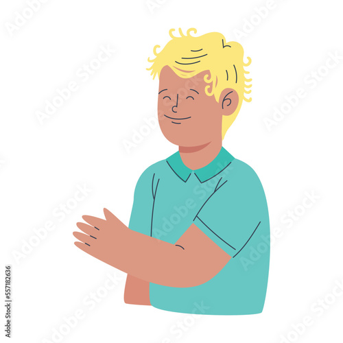 young blond man saludating