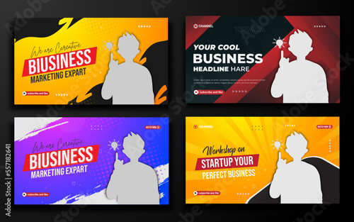 Corporate business YouTube video thumbnail collection for workshop promotion Modern thumbnail and web banner template