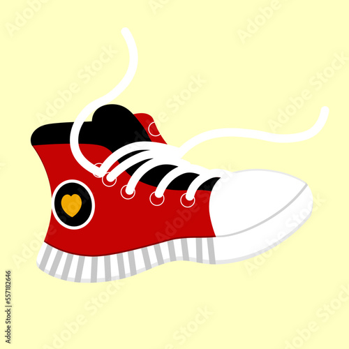 Shoes in the style of the 90s. Sneakers Red sneakers. Vector isolated illustration on a white background