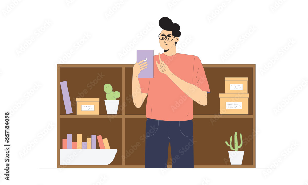 Illustration of a man using phone Illustration of a man using phone