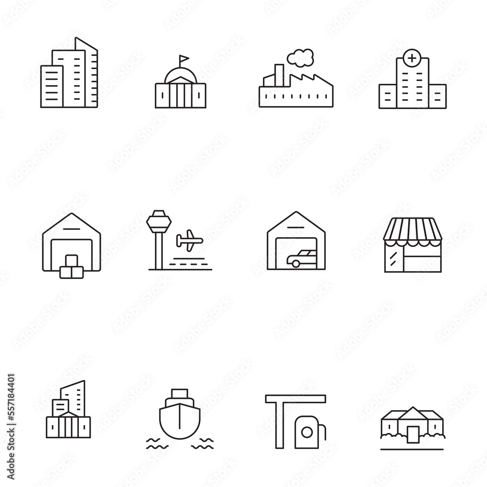 Real Estate and transportation line icon set