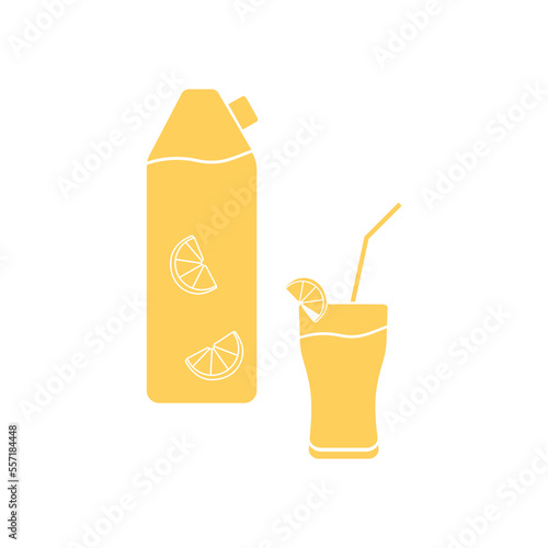 Pack and glass of orange juice icon flat