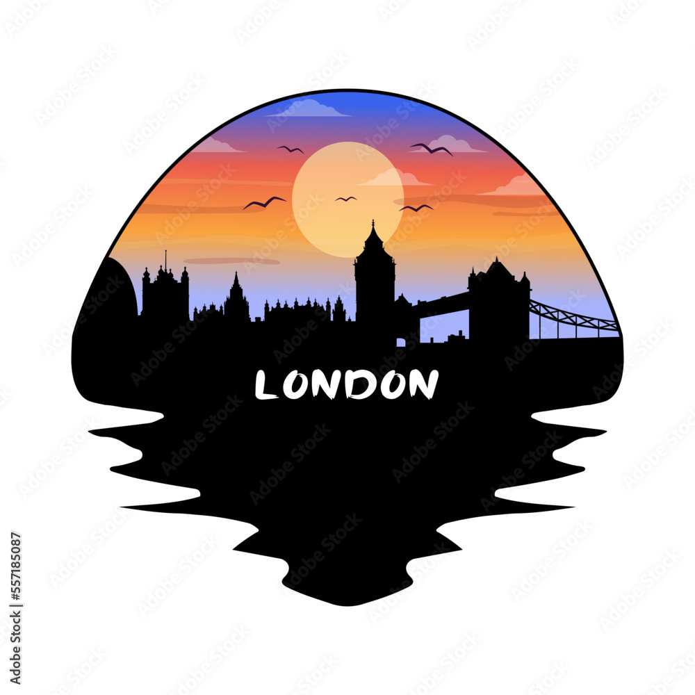 London England Skyline Silhouette Retro Vintage Sunset London Lover Travel Souvenir Sticker Vector Illustration SVG EPS