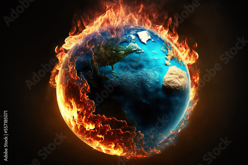 Illustration of the planet Earth burning. Global warming and climate change concept.  photo