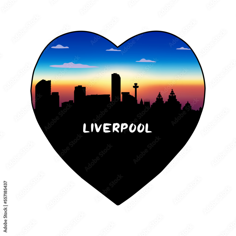 Liverpool England Skyline Silhouette Retro Vintage Sunset Liverpool Lover Travel Souvenir Sticker Vector Illustration SVG EPS