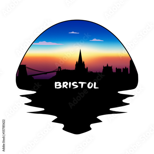 Bristol England Skyline Silhouette Retro Vintage Sunset Bristol Lover Travel Souvenir Sticker Vector Illustration SVG EPS