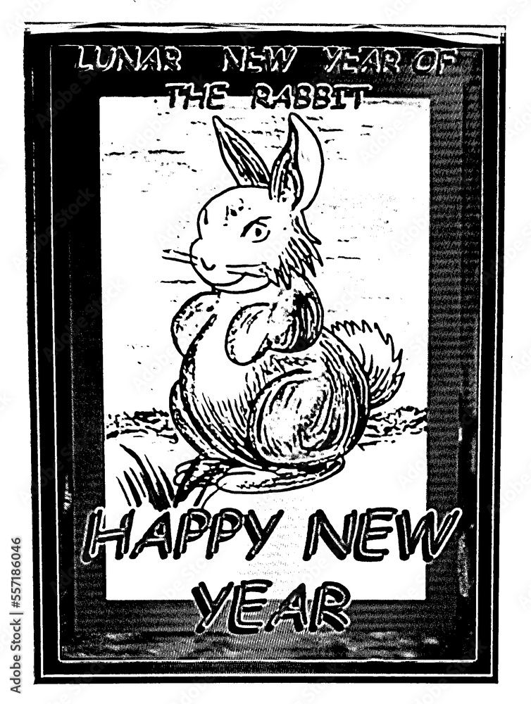 Obraz premium Lunar New Year black and white rabbit