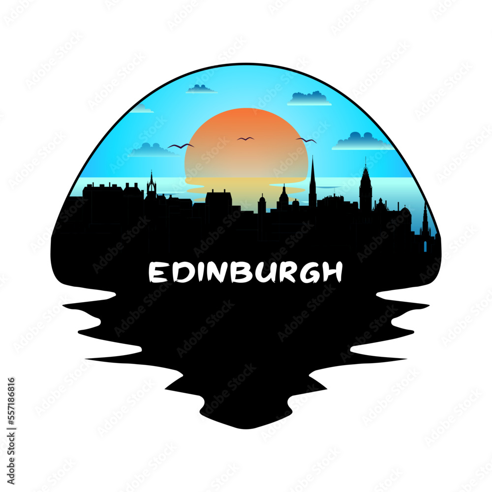 Edinburgh Scotland Skyline Silhouette Retro Vintage Sunset Edinburgh Lover Travel Souvenir Sticker Vector Illustration SVG EPS