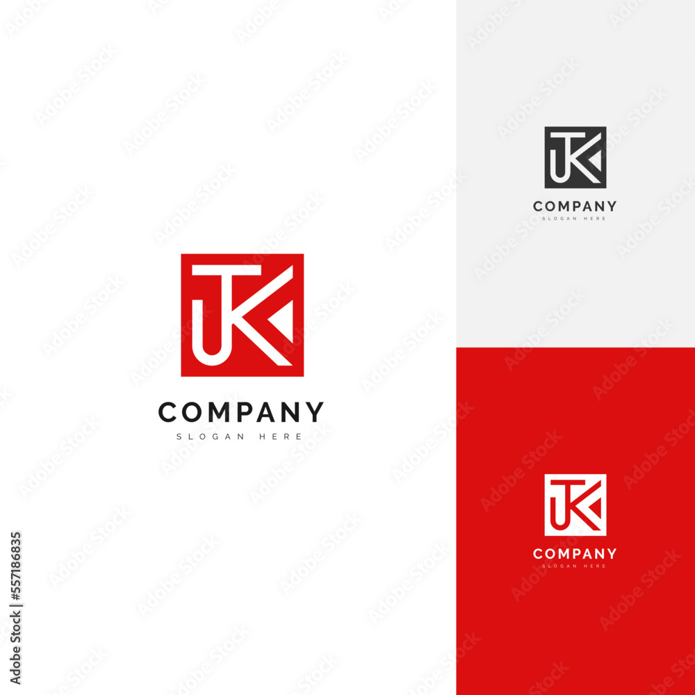 J K letter logo abstract combination with reverse square symbol J K letter logo abstract combination with reverse square symbol