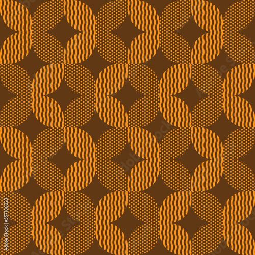 Seamless abstract pattern with repeating elements in yellow and brown.