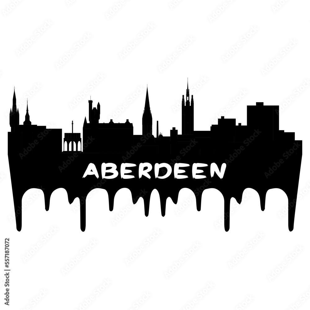 Aberdeen Scotland Skyline Silhouette Retro Vintage Sunset Aberdeen Lover Travel Souvenir Sticker Vector Illustration SVG EPS