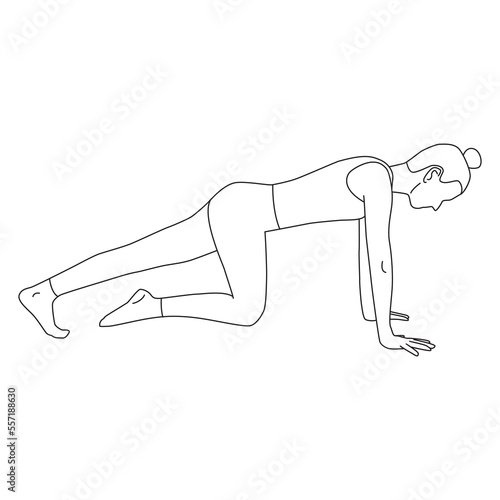 Line art of woman doing yoga in calf stretching pose vector.