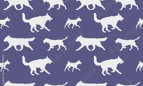 Seamless pattern. Silhouette dogs different breeds in various poses. Endless texture. Design for fabric  decor  wallpaper  wrapping paper  surface design. Vector illustration.