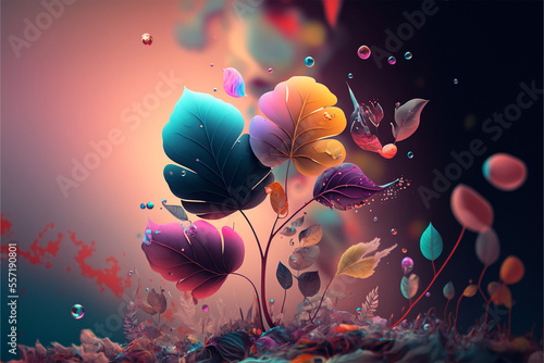 Vintage colorfull leaves, background, colorful, rainbow, wallpaper, digital art, 3d painting illustration, watercolor design, paper, packaging, 
background paper, generative ai photo