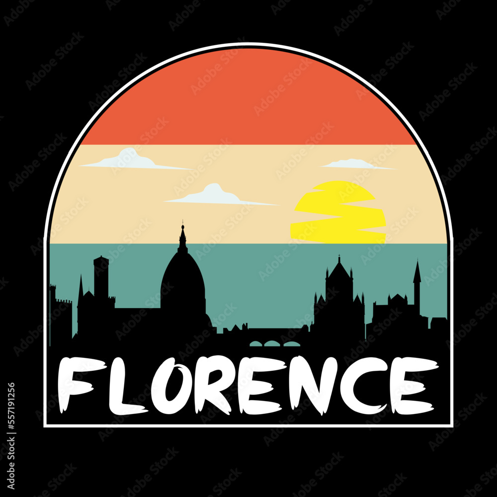 Florence Italy Skyline Silhouette Retro Vintage Sunset Florence Lover Travel Souvenir Sticker Vector Illustration SVG EPS
