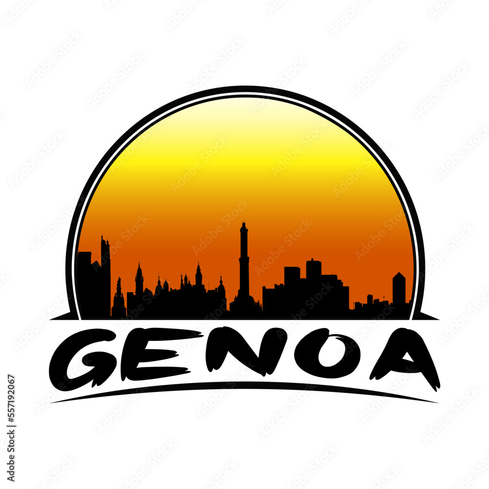 Genoa Italy Skyline Silhouette Retro Vintage Sunset Genoa Lover Travel Souvenir Sticker Vector Illustration SVG EPS