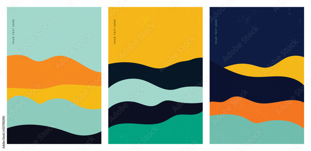 Set of creative minimalist curve shapes landscapes background. Abstract art design for print, cover, wallpaper, minimal and natural wall art. Vector illustration.