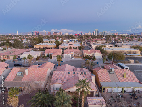 Suburban Homes with Las Vegas Strip in the Distance During Blue Hour