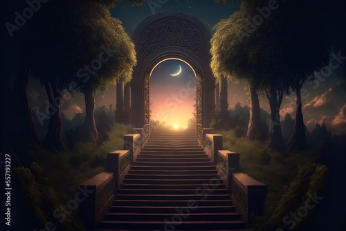 Obraz na płótnie A stairwell that, at night, opens into a mystical portal