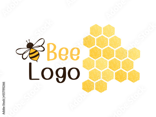 Fototapeta Naklejka Na Ścianę i Meble -  Beehive honey logo sign with bee cartoon isolated on white background vector illustration.