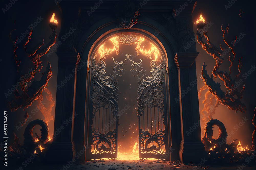 hell's gate, devil, horrific gates of hell with flames and fire and ...