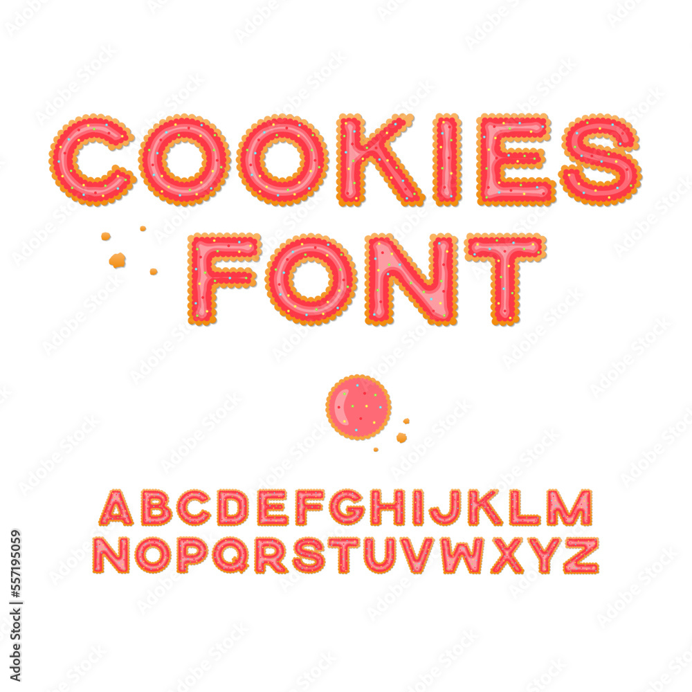 Cookies vector font. English illustrated alphabet with crumbs. Cookies vector font. English illustrated alphabet with crumbs.