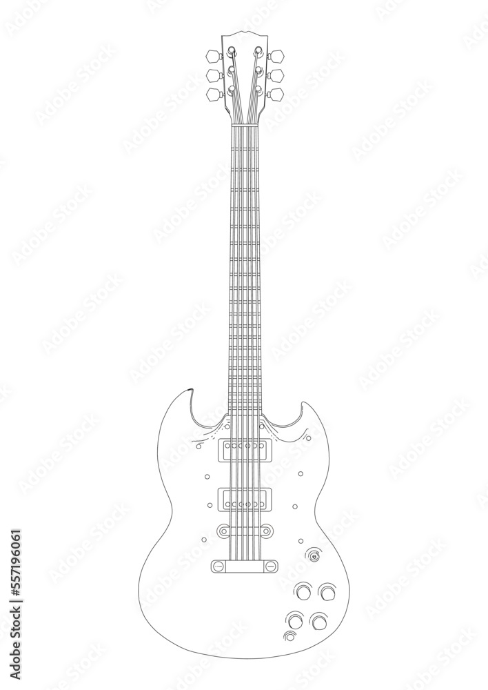 Obraz premium シンプルでおしゃれなエレキギターのリアルな白黒線画イラスト素材